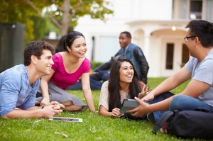 Group Of University Students Working Outside Together